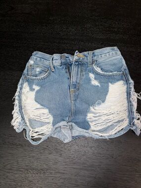 High-Waisted Distressed Light Blue Denim Shorts
